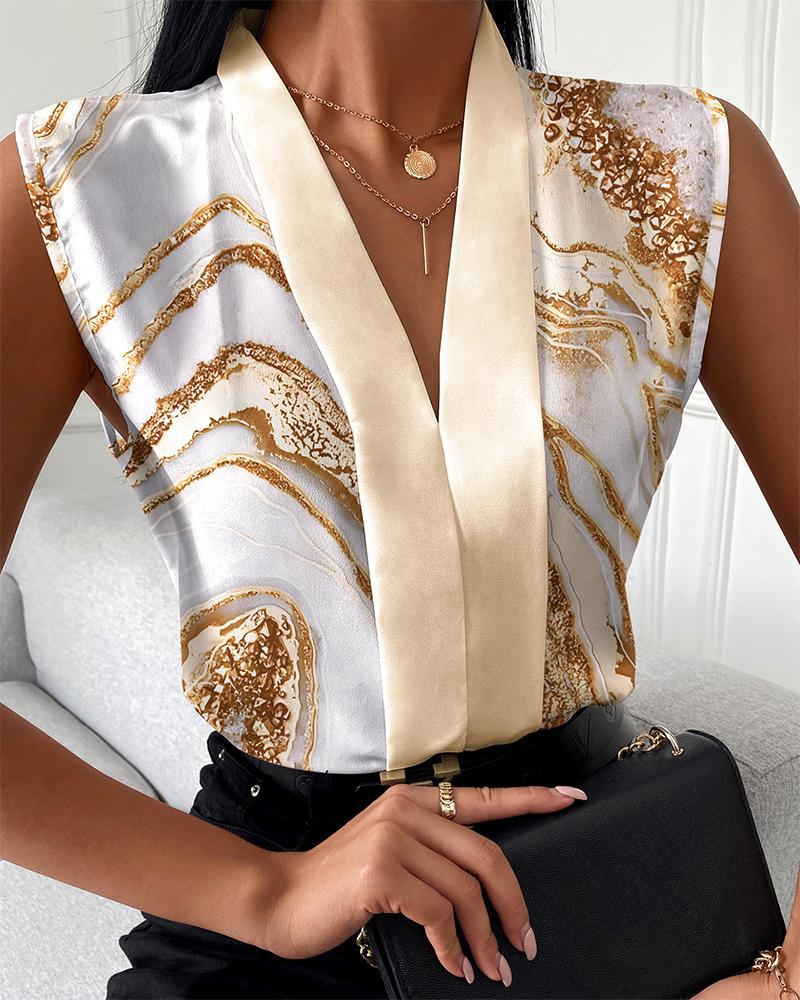 Fashion Casual Sleeveless V-Neck Printed Shirt For Women 5