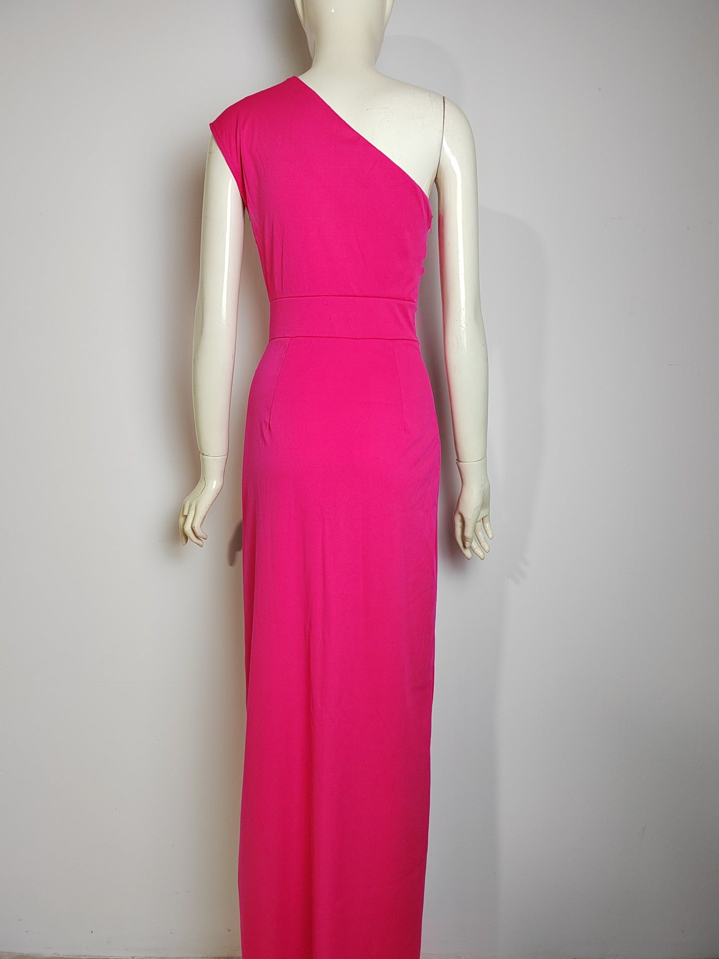 Women 's One Shoulder High Waist Front Slit Chic Dress 38