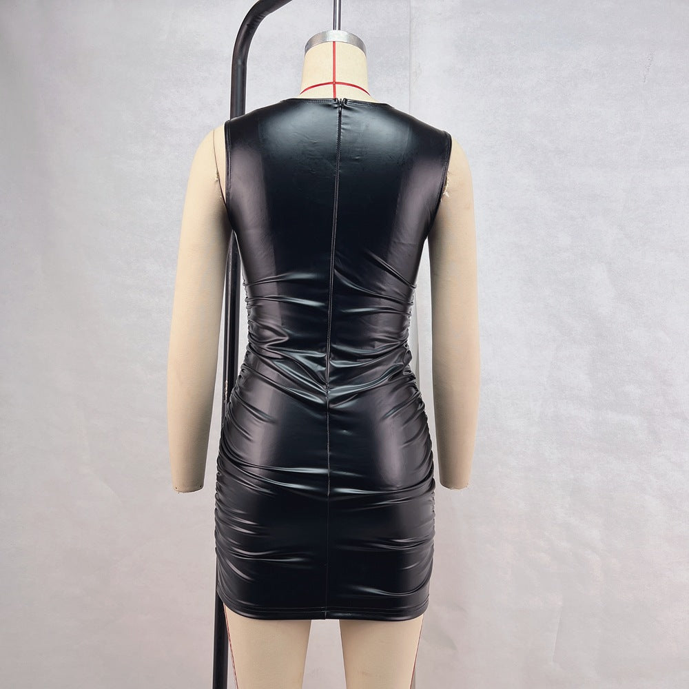 Women Pu Leather Sexy Bodycon Dress 7