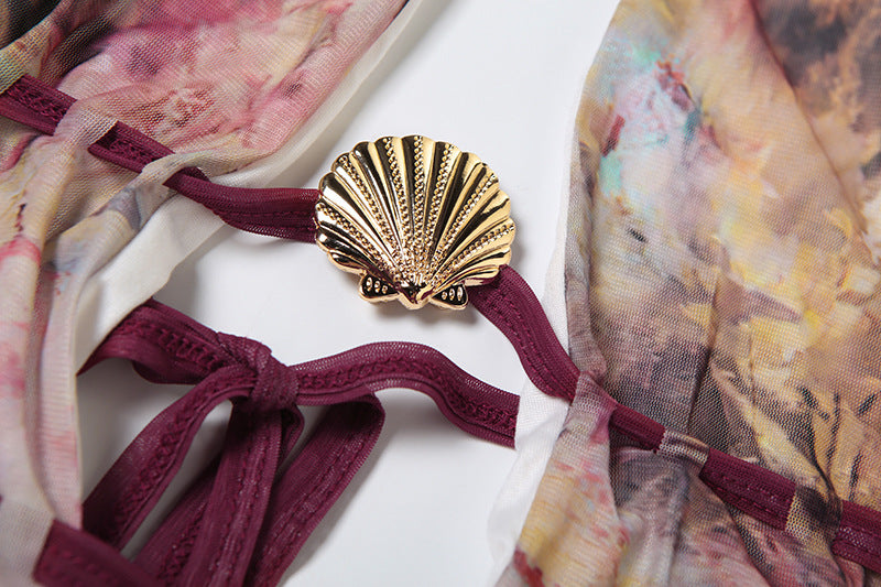 Women Summer Sexy V Neck Halter Neck Backless Print Dress 13