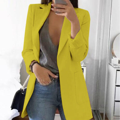 Spring Fall Women's Long Sleeve Plain Pocket Cardigan Blazer Jacket 5