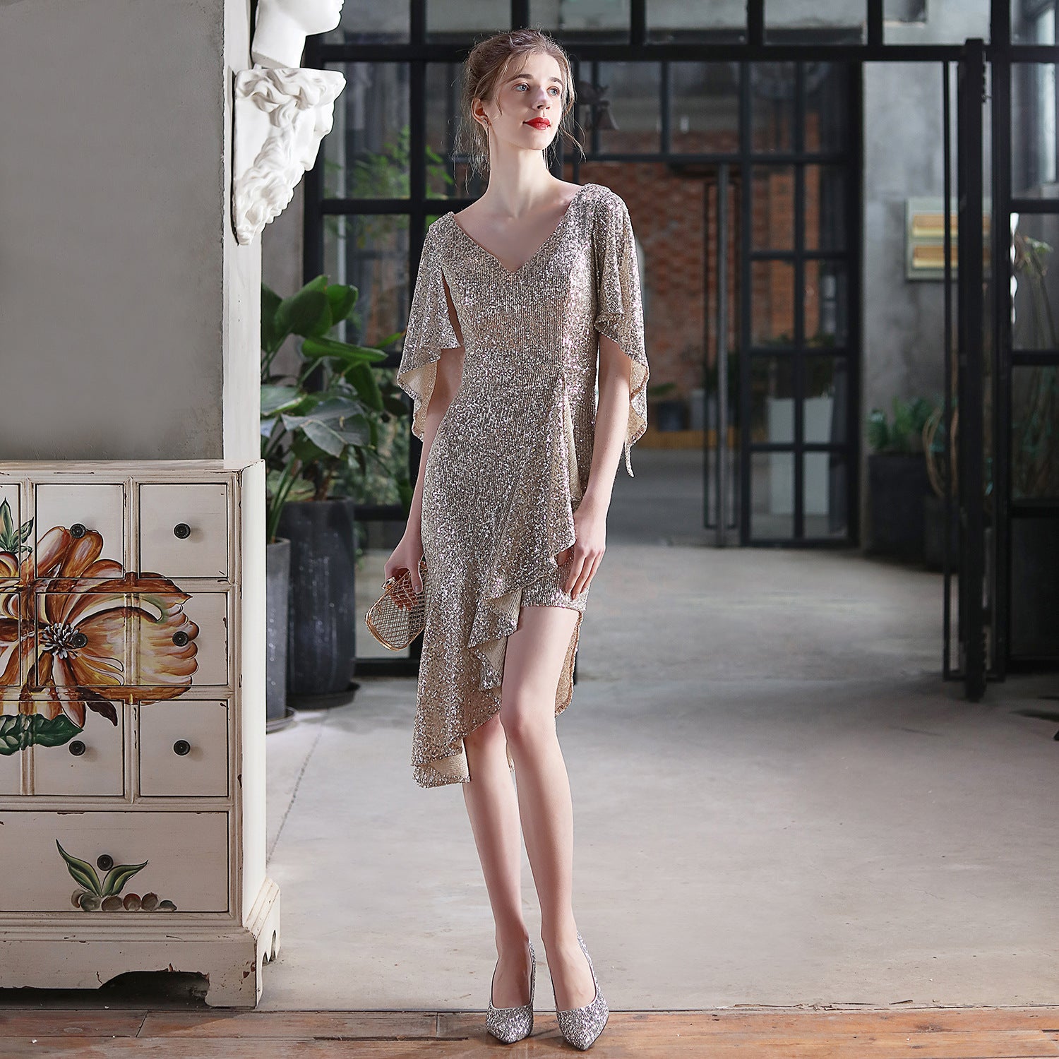 Summer Occasional Formal Sequin Irregular Short Cocktail Dress 6