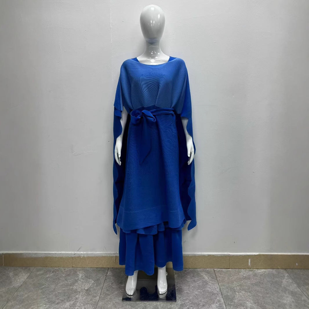 Africa Plus Size Contrast Color Round Neck Ruffle Fashion Two-Piece Dress Set 4