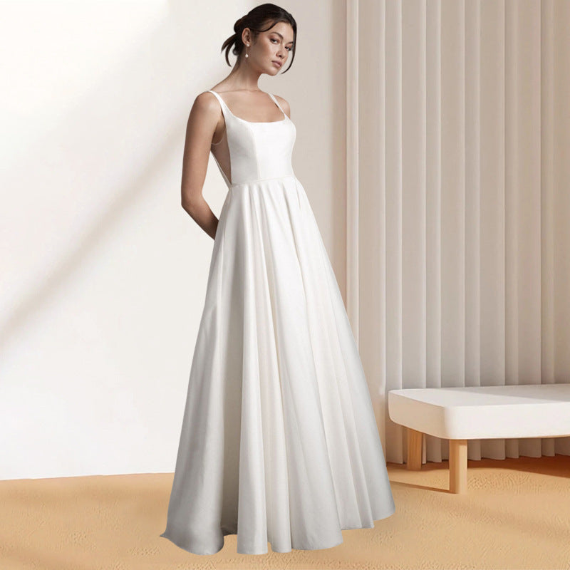 Women French White Satin Wedding Dress with Sexy Strapless Backless Dress（Processing time need 3-6 days） 4