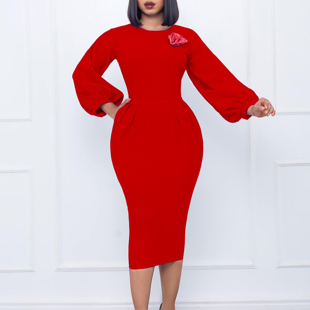 Women's Fall Winter Solid Color Bodycon Pro Ol Chic Plus Size African Dress 4