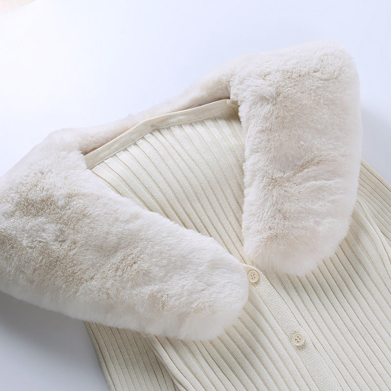 Women knitting fur collar sexy long-sleeved cardigan sweater jacket 7