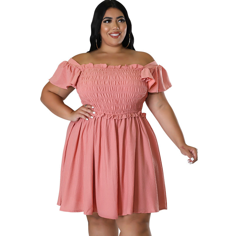 Plus Size Summer Women's Off Shoulder Short Sleeve Casual Swing Dress 7