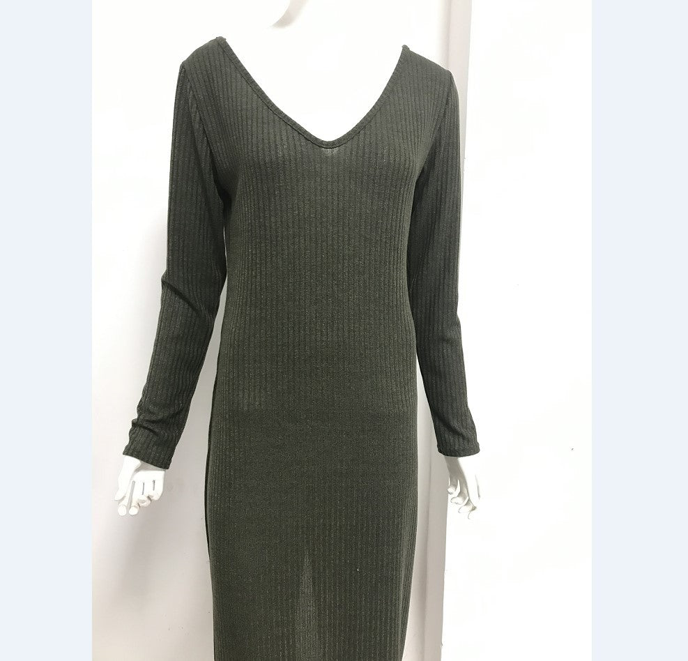 Women Sexy Off Shoulder V Neck Long Sleeve Dress 20