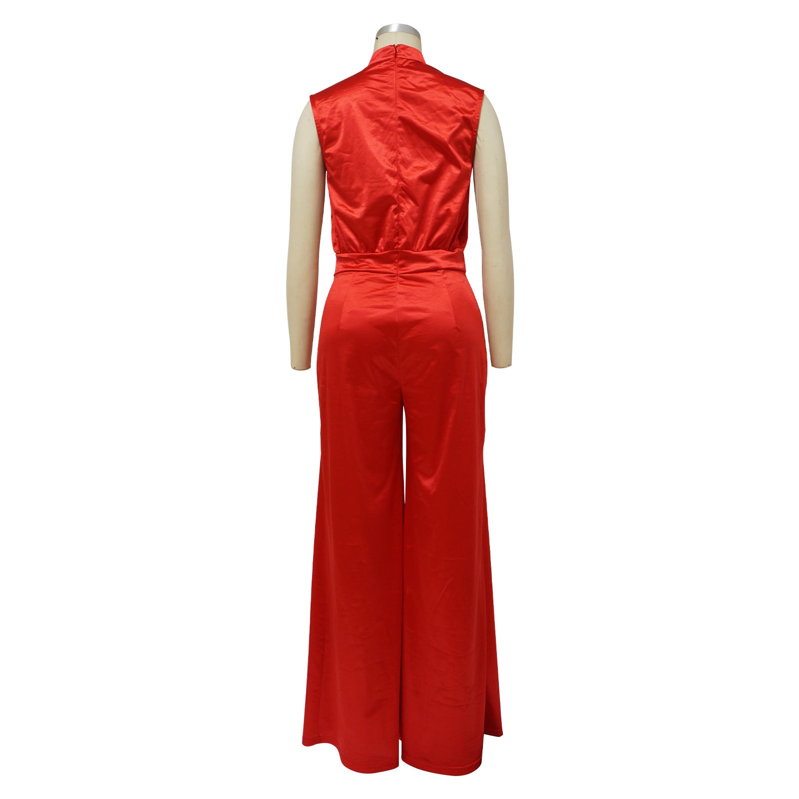 Women's Fashion Wide Leg Pants Solid Color Turtleneck Sleeveless Slim Waist Jumpsuit 14