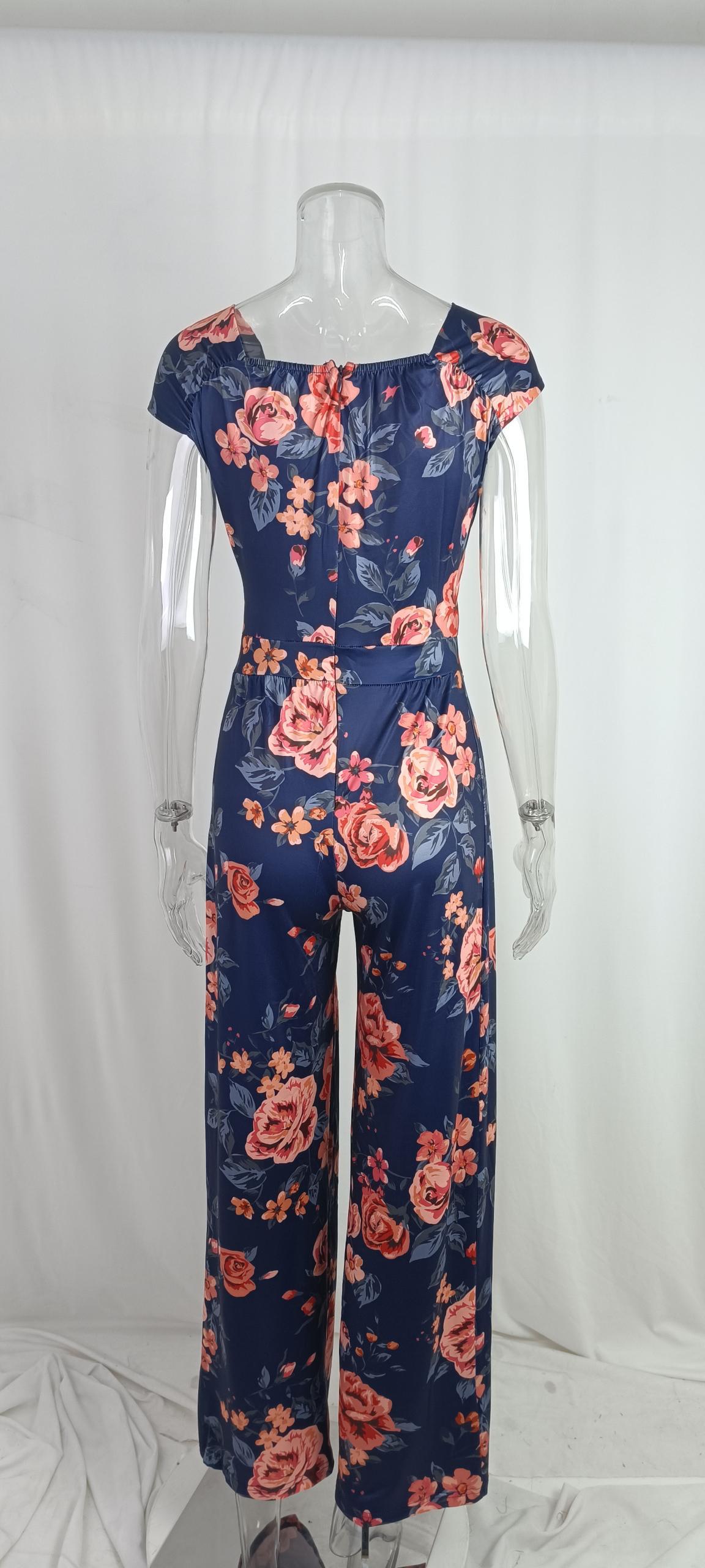 Summer Women's Fashion Chic Trendy Printed Wide Leg Jumpsuit 19