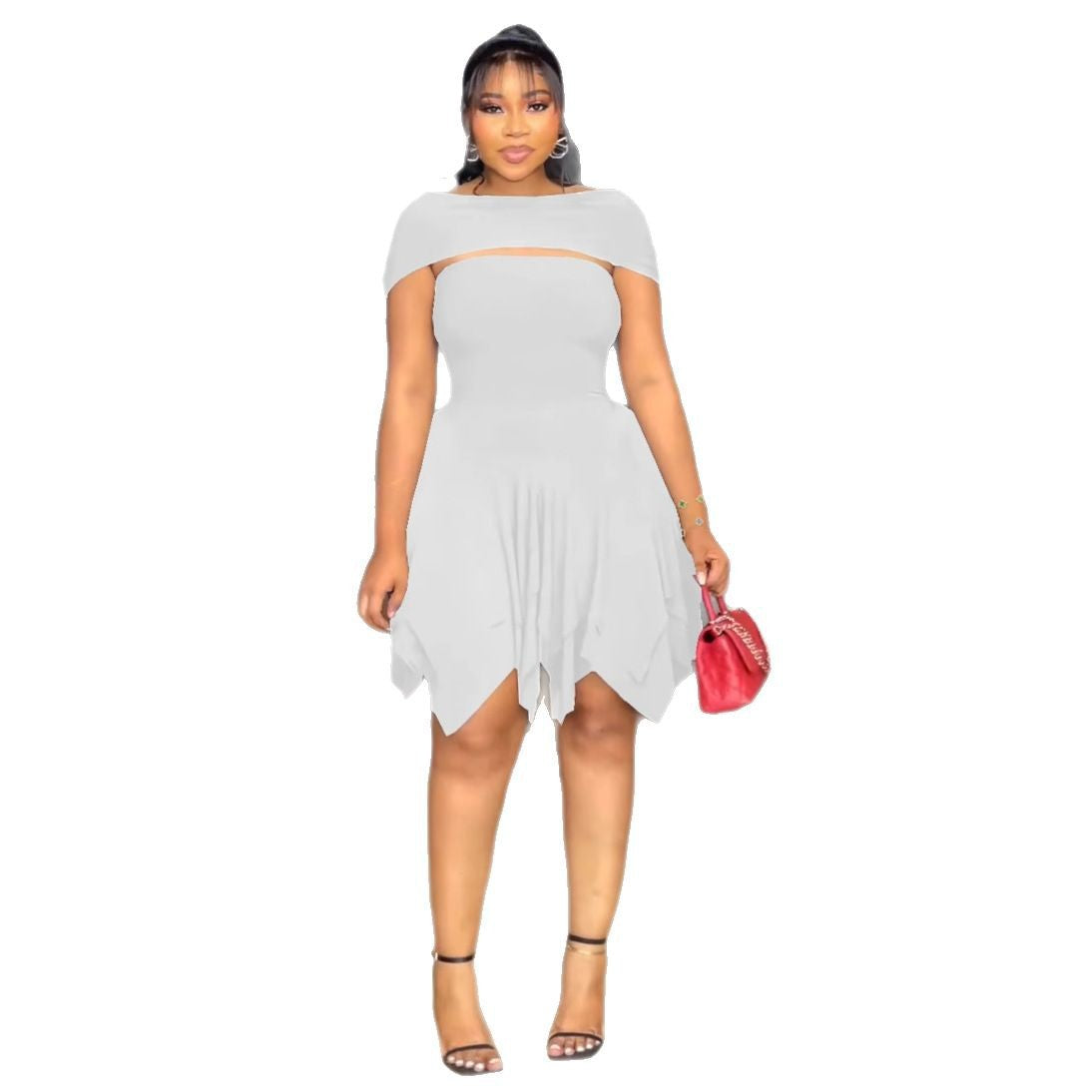 Women Elegant Irregular Strapless Dress 9