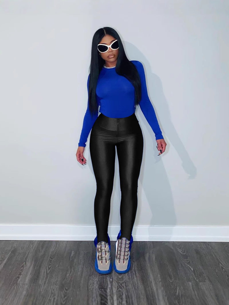 Women Summer Solid Stretchy Zipper Pants 8