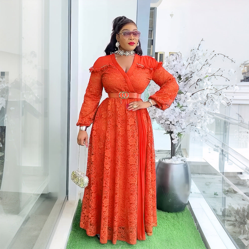 Plus Size Women Patchwork Lace Elegant Maxi Dress