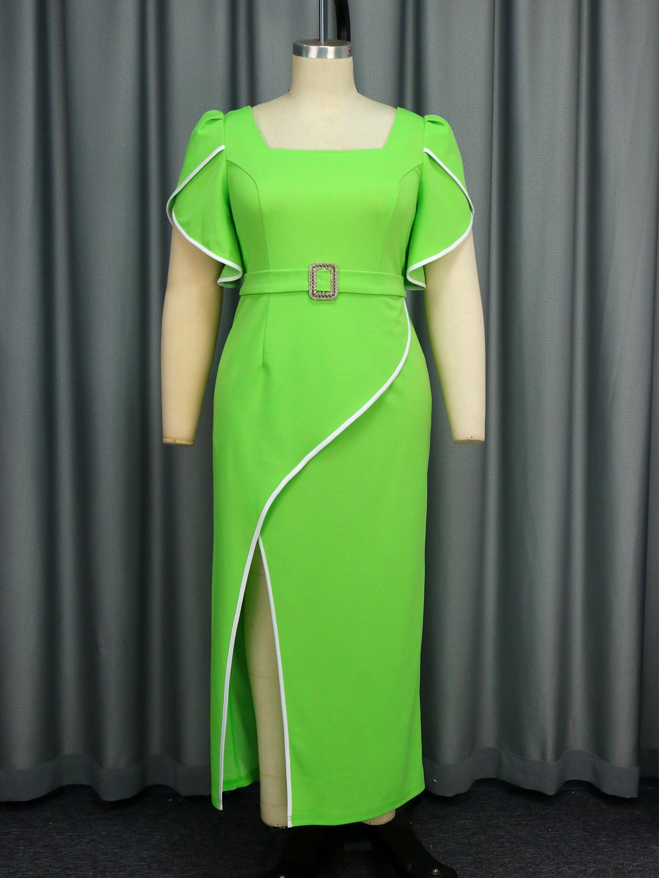 Women Elegant Square Neck Ruffle Sleeve Dress 3