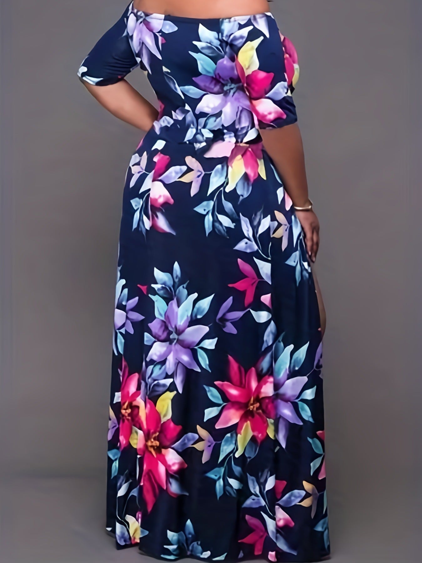 Women's Flowers Off Shoulder Fashion Plus Size Dress 8