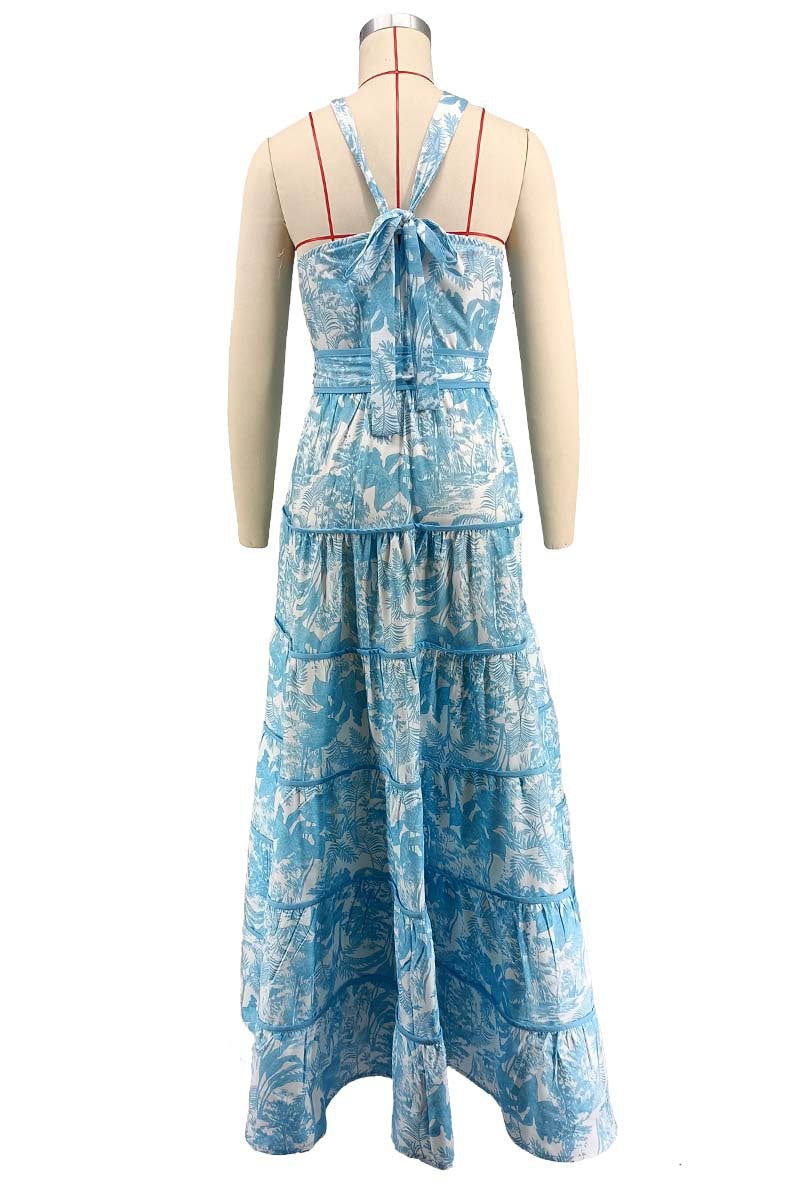 Fashion Printed Halter Neck A-line Maxi Dress 8
