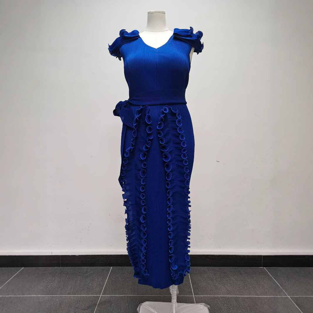 Plus Size Women Solid Pleated Dress 12