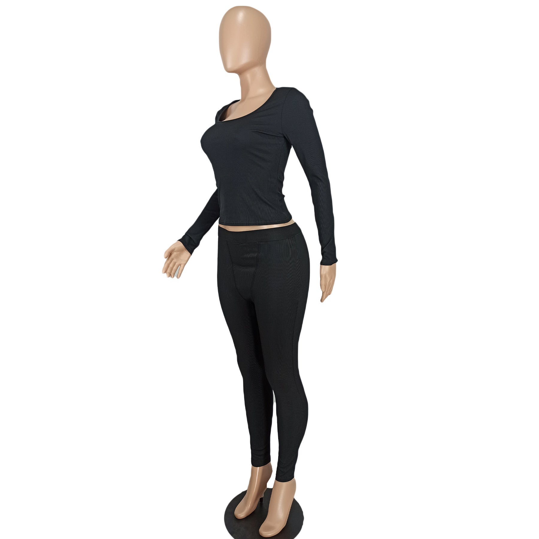 Women Casual Ribbed Solid Top and Pants Two-Piece Set 21