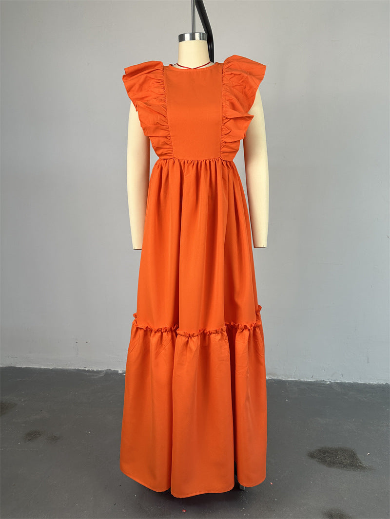 Women Summer Chic Ruffle Short Sleeve Round Neck Maxi Dress 6