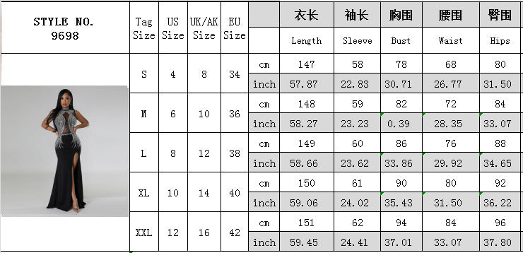 Women's Fashion Solid Color Beaded Mesh Hollow Slit Dress 9