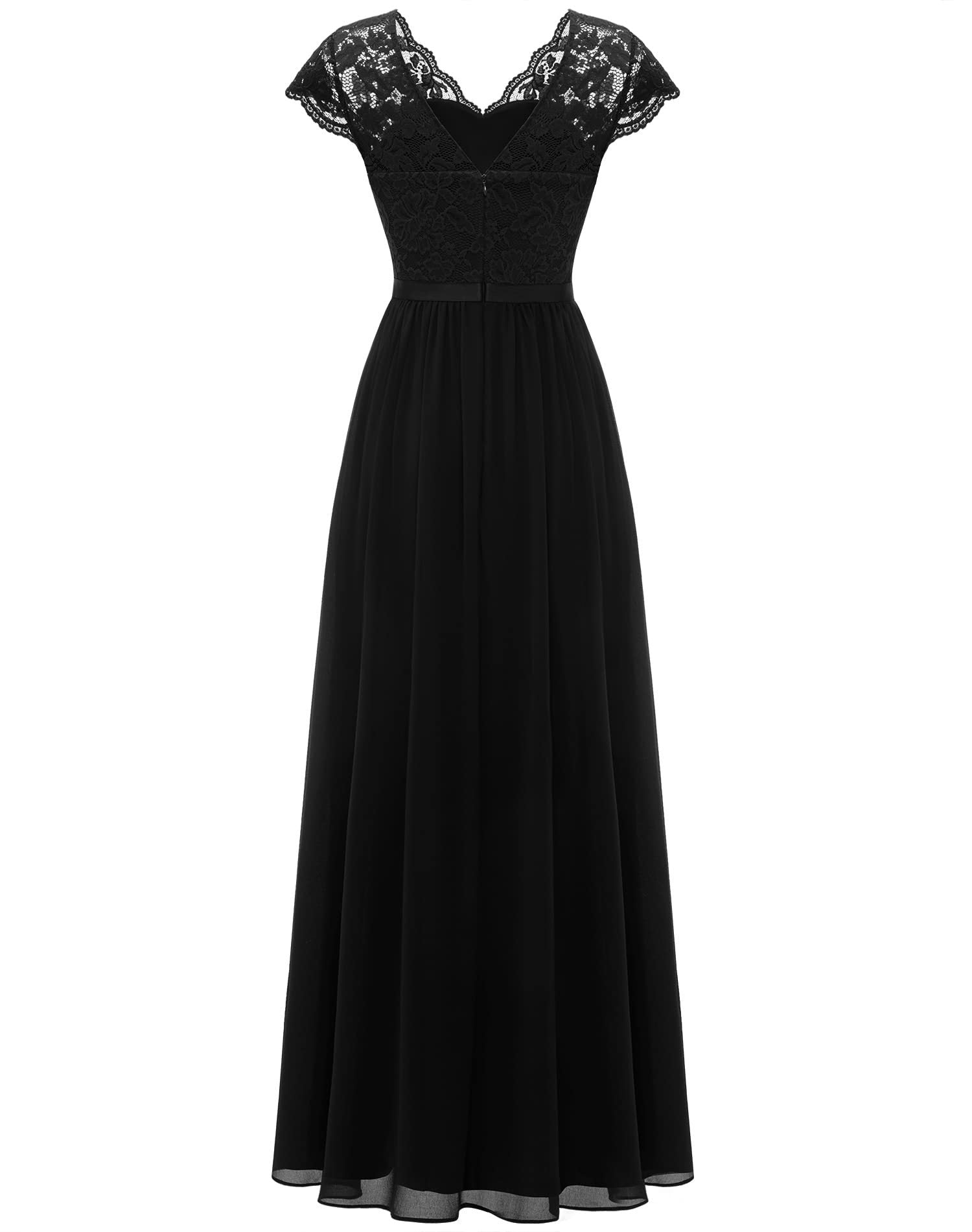 Lace Trim Patchwork Chiffon Slim Waist Maxi Dress 17