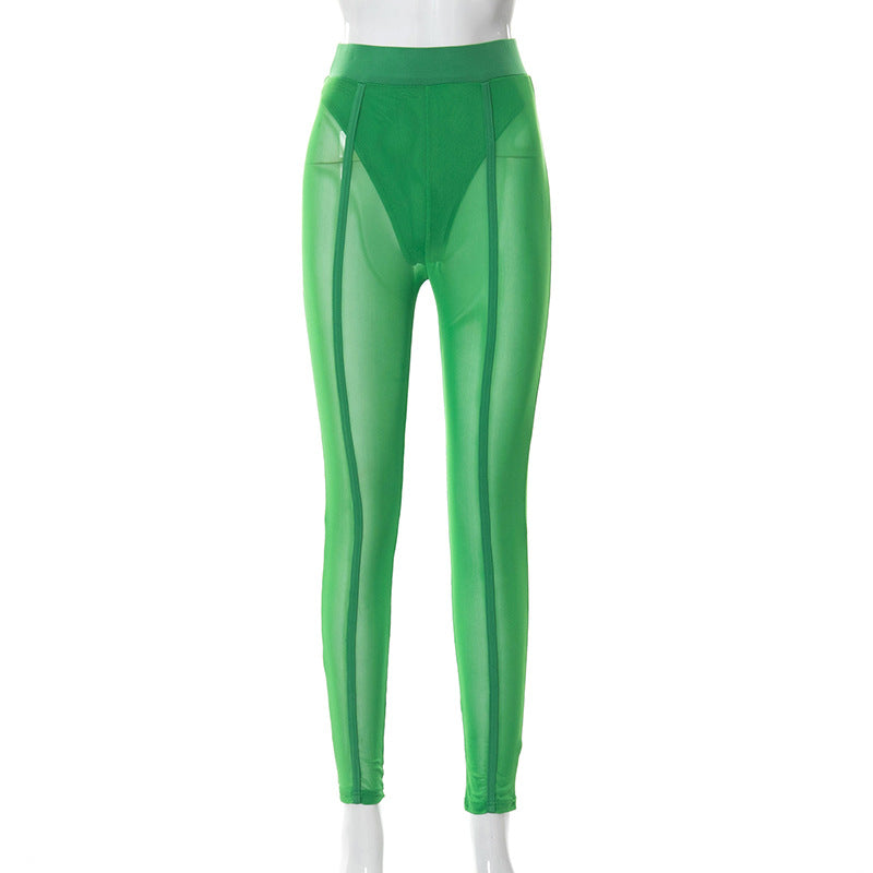 Women Spring/Summer Sexy See-Through Mesh Athletic Capri Pants 3