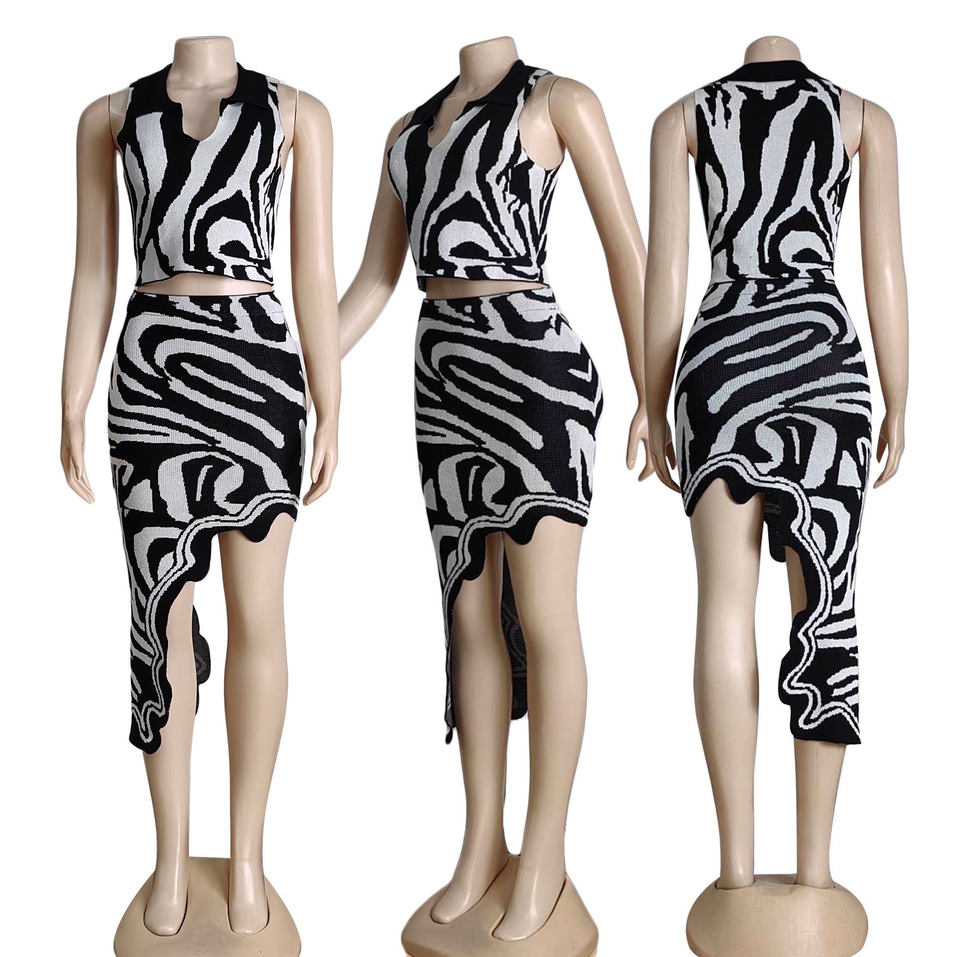 Women's Chic Career Sleeveless Slim Women's Knitting Sweater Skirt two piece Set 9