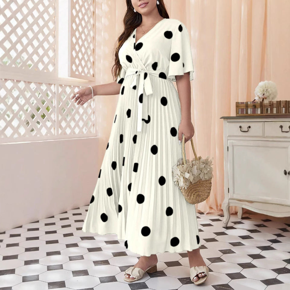 Plus Size Women Polka Dot Printed Pleated Dress 5