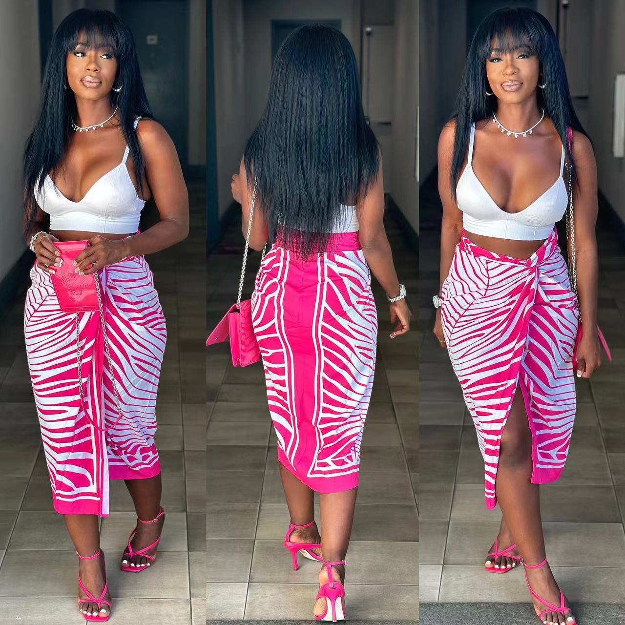 Print Irregular Long Skirt