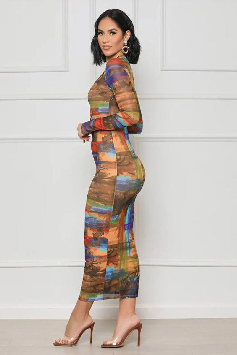 Autumn Fashion Print Women Long Sleeve Casual Dress