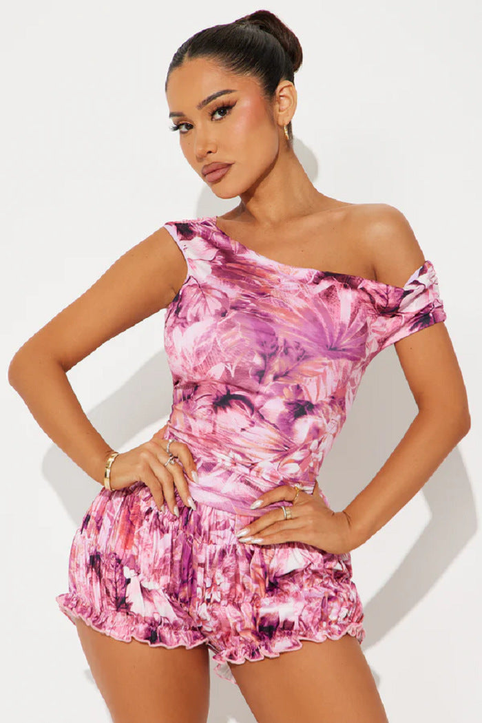 Women Print Top and Shorts Two-Piece Set