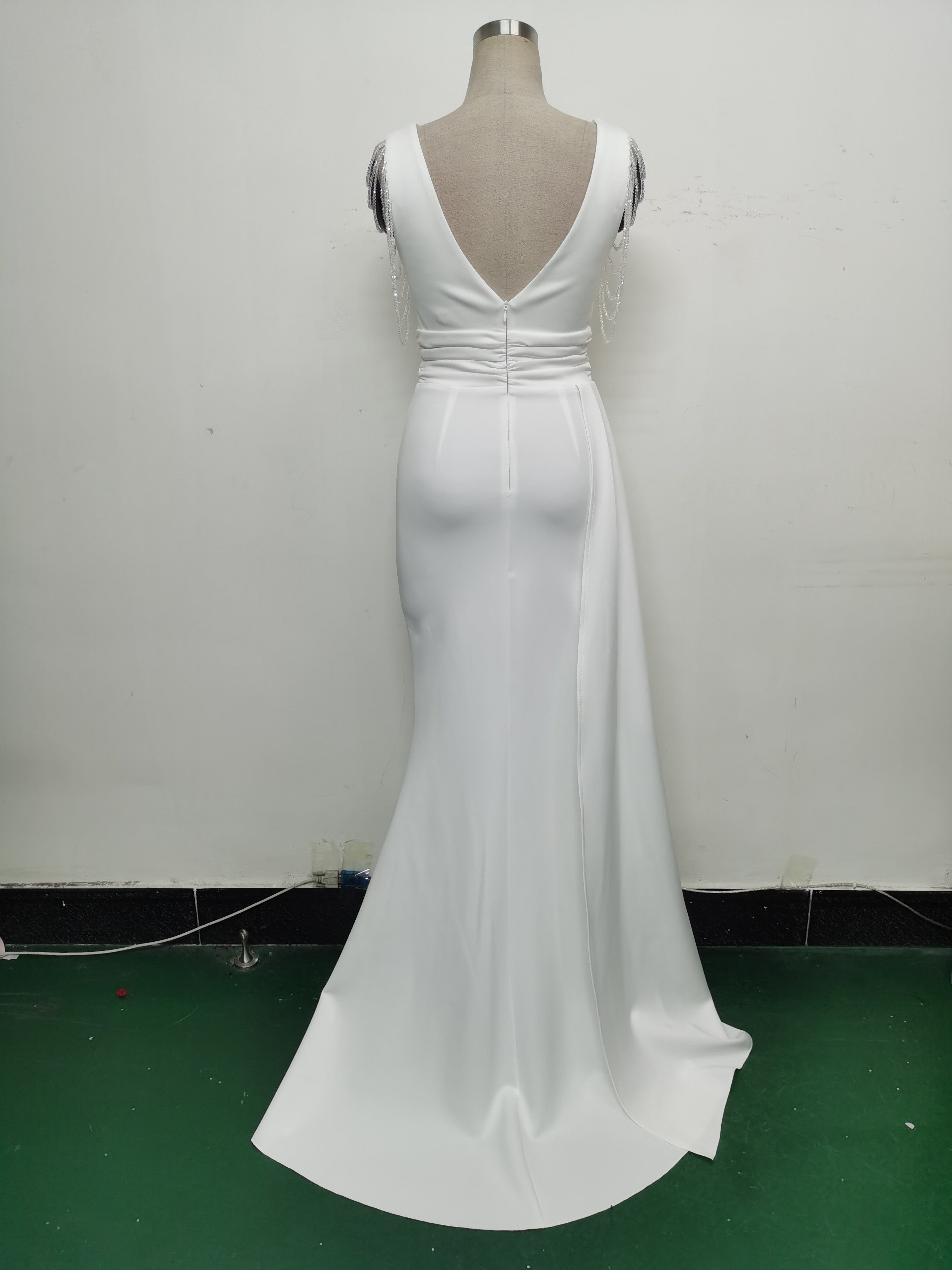 Women Satin Pleated Beaded Evening Dress 24