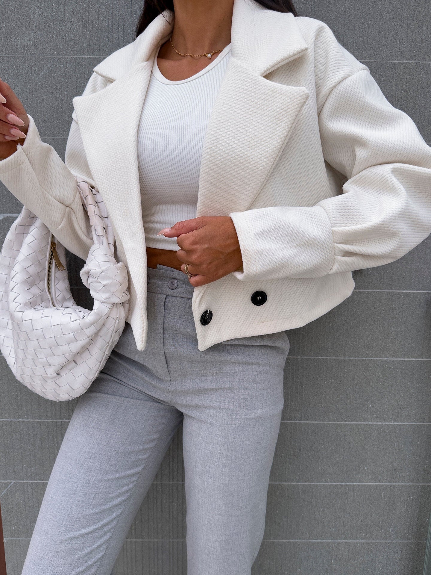 Women Turndown Collar Solid Crop Jacket 9