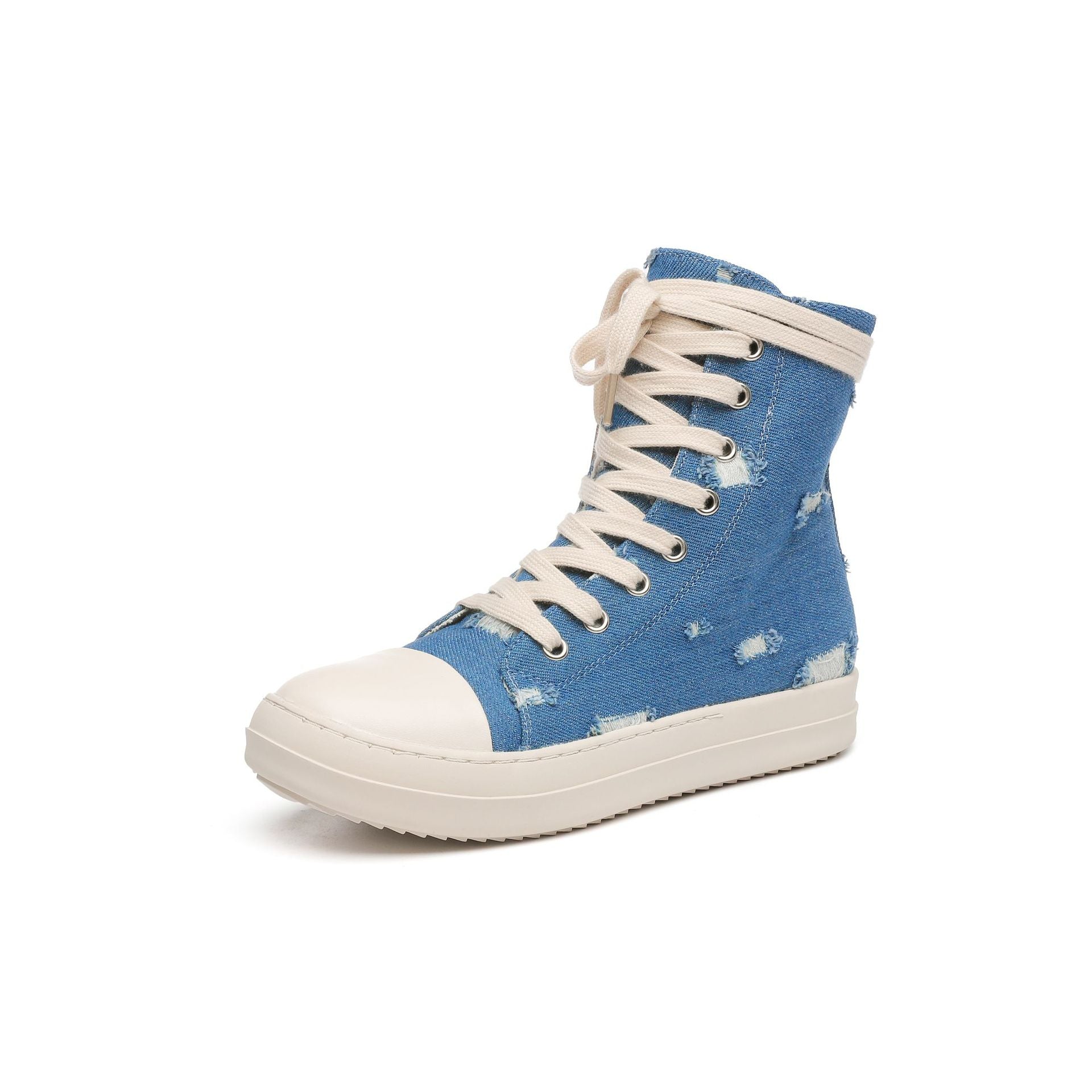 Platform Canvas Shoes Women's Washed Couple High-Top Shoes Ripped Denim Style Trendy Shoes For Men 8