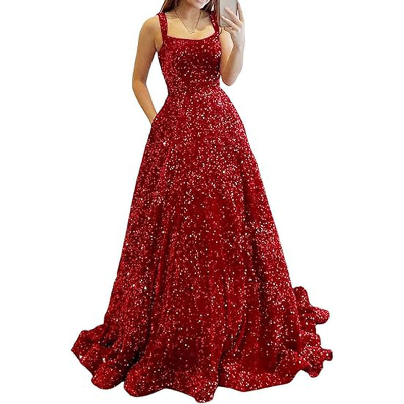 Luxury Sequin Prom Dress Side Slit Glitter Long A Line Formal Party Evening Dress(process time 3-7days) 26