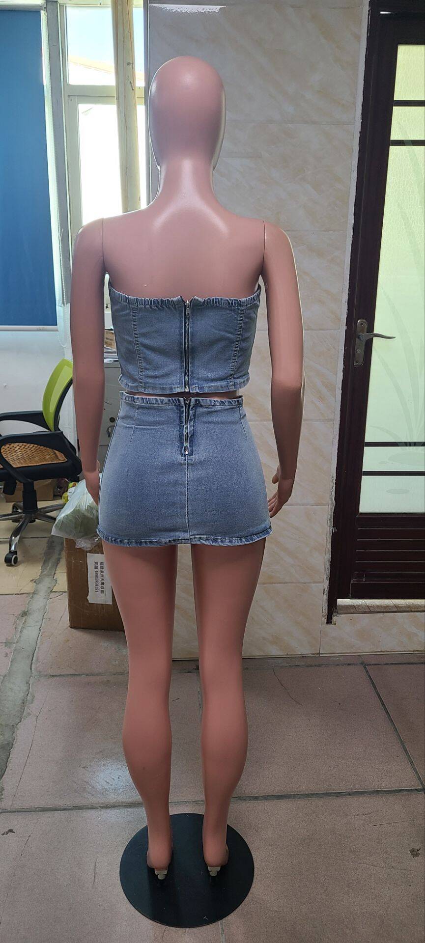 Women Summer Sexy Drawstring Top and Slit Bodycon Skirt Two-piece Set 5