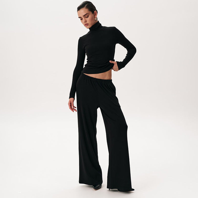 Women Fall/Winter Casual Turtleneck Long-Sleeved Top and Pants Two-Piece Set 3
