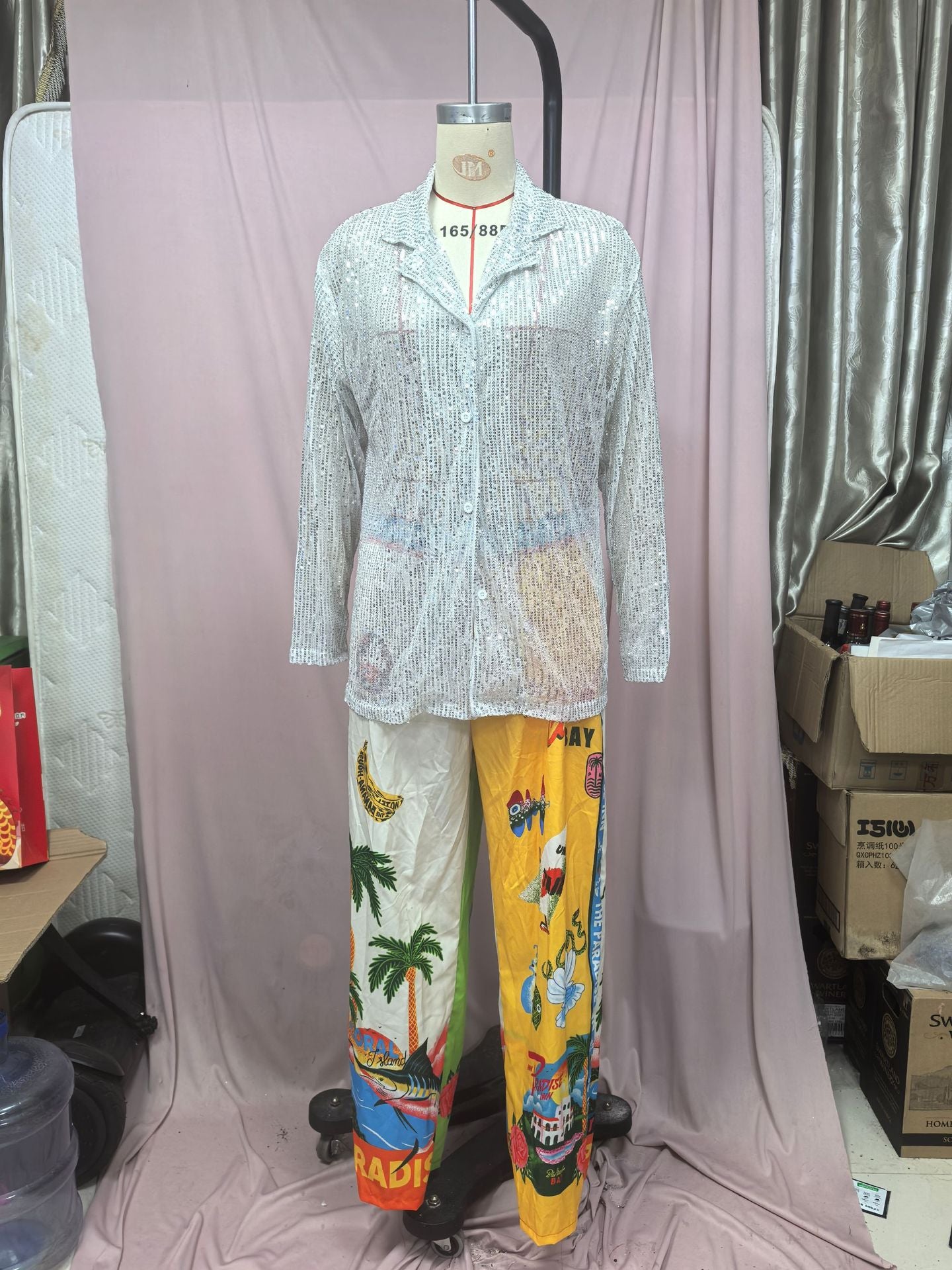 Women spring and summer sequined Top Turndown Collar long-sleeved shirt 18