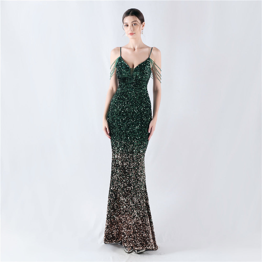 Gradient Sequins Sexy Strap Evening Dress 5