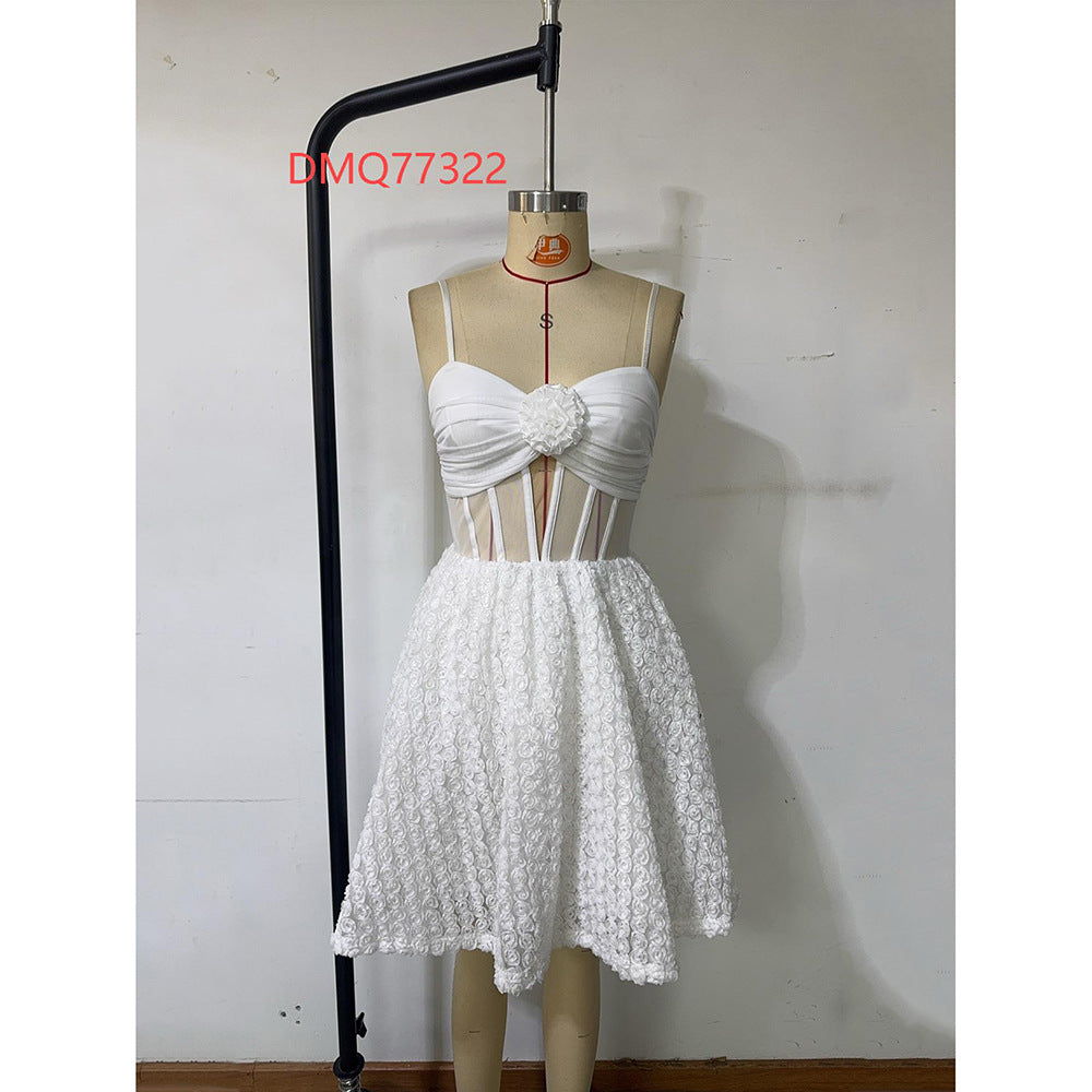 Women's Strap Floral A-Line Mini Wedding Dress 9