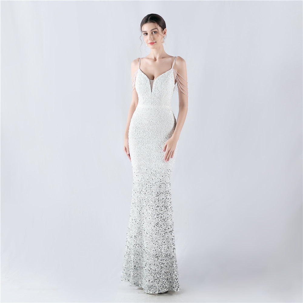 Gradient Sequins Sexy Strap Evening Dress 9