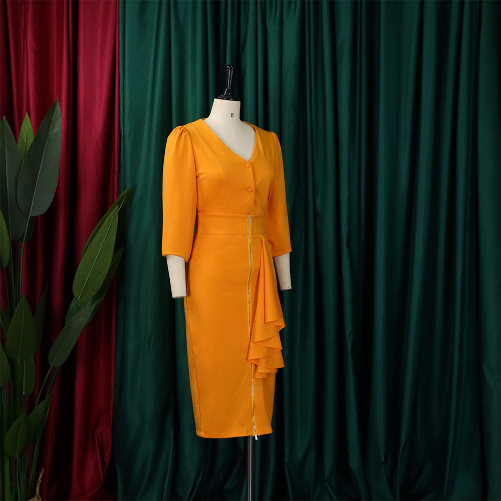 Plus Size Women'S Fall/Winter V-Neck Long Sleeve Top Bodycon Skirt Two Piece Set 17