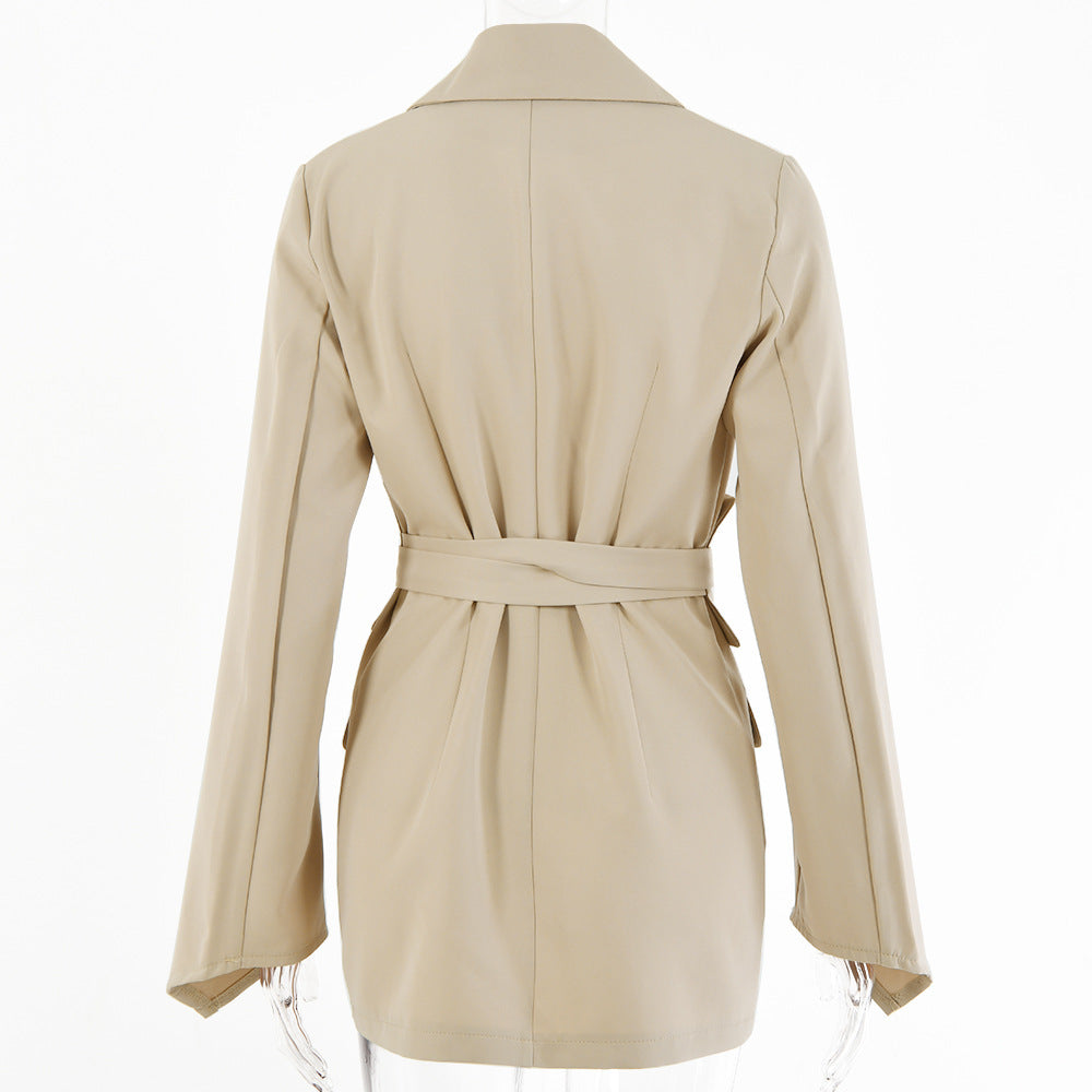 WomenCasual Solid Long Sleeve Lace-Up Belted Blazer 23