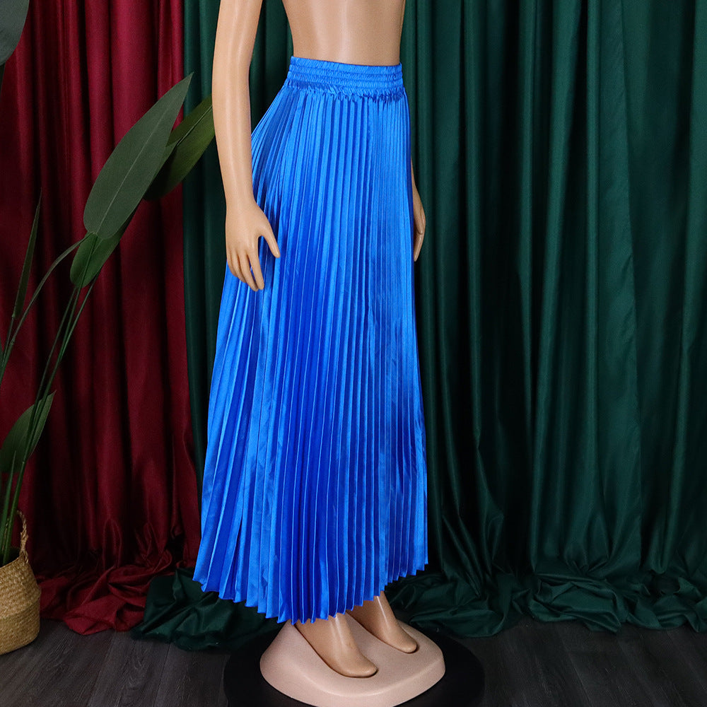 Women's Plus Size Mid-High Waist Pleated Long Skirt 27
