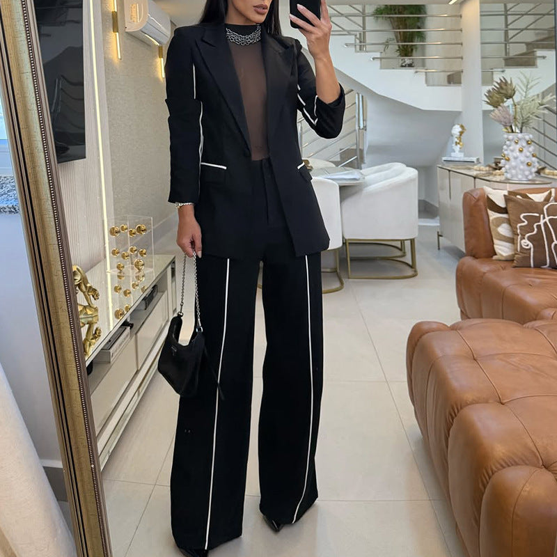 Women Blazer Jacket and Straight-Legged Pants Casual Two-Piece Set 4