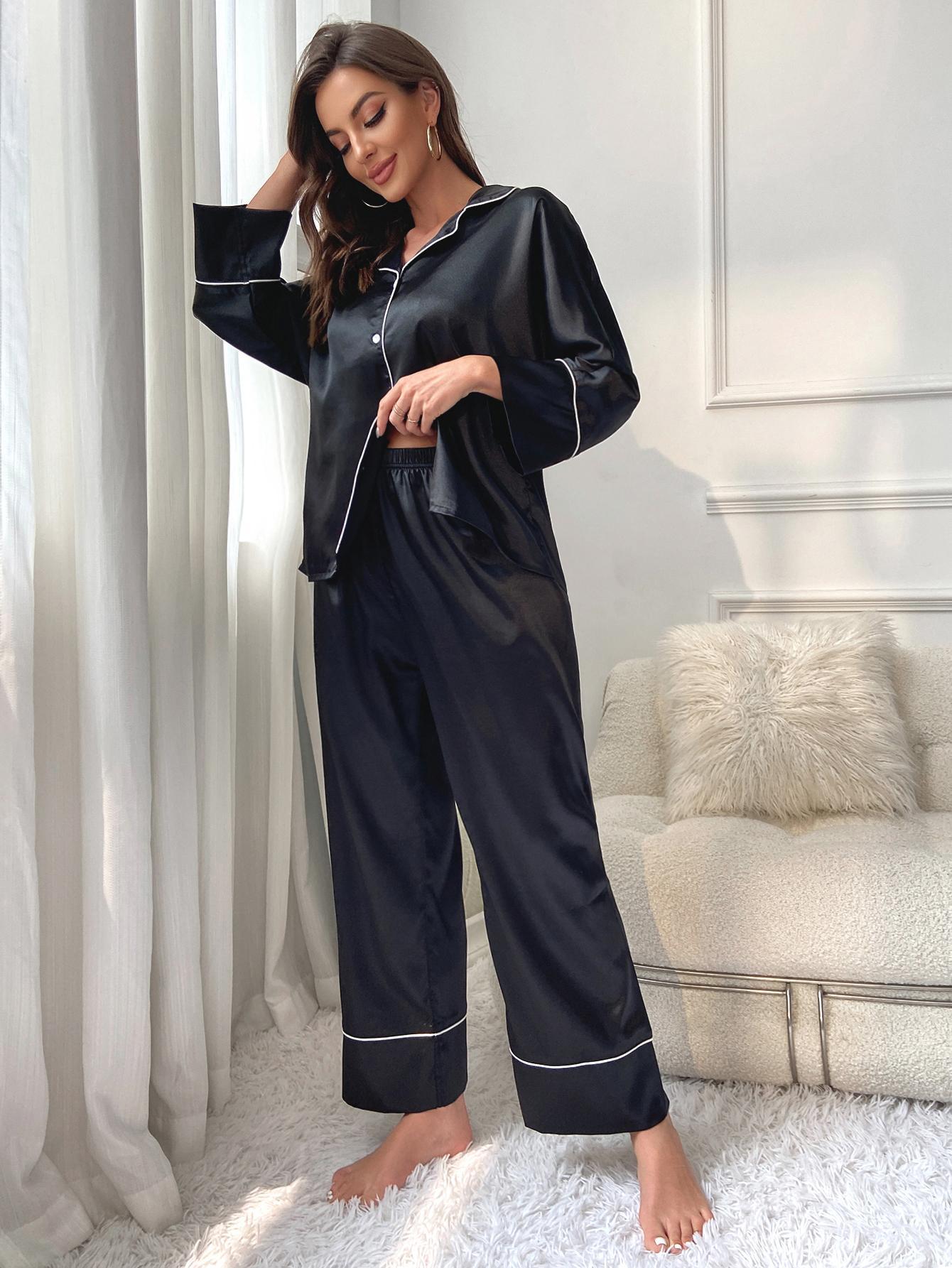 Simulated Silk Pajamas Women's Autumn and Winter Long Sleeve Lounge Wear Set Outdoor Wear 17