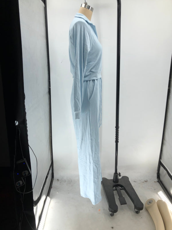 Women Fall/Winter Solid V-Neck Long Sleeve Casual Top and Pants Two-Piece Set 27