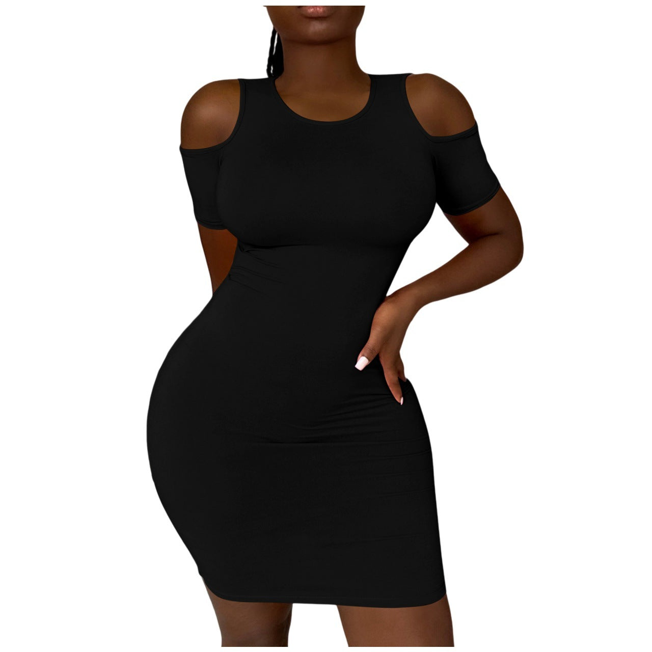 Women's Clothing Sexy Fashionable Solid Color Cutout Short Sleeve Bodycon Dress 3