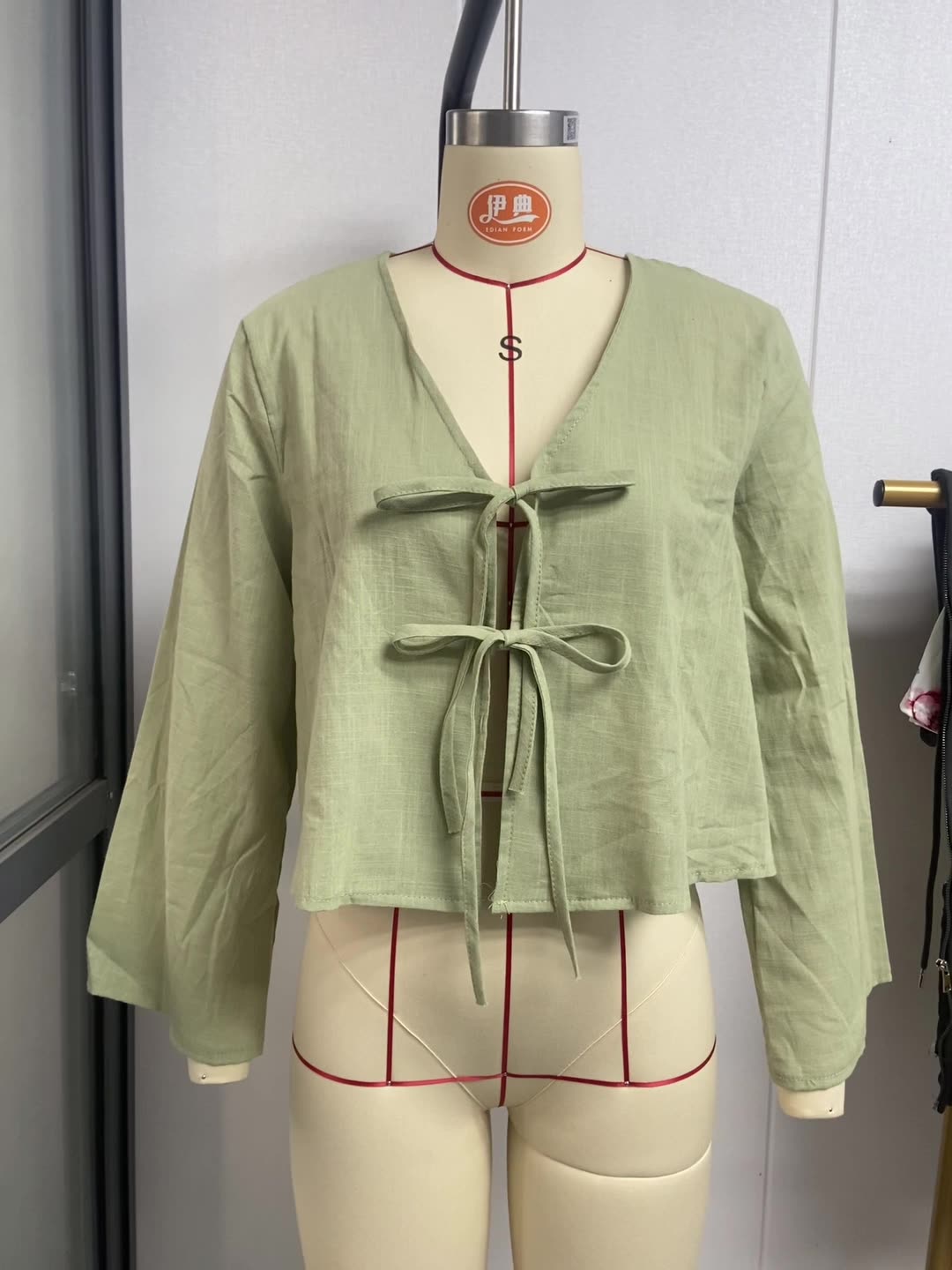 Women's Deep V Bell Bottom Sleeve Lace-Up Tops 14