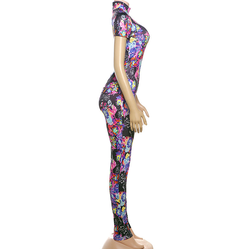 Women Spring Sexy Style Printed Short Sleeve Jumpsuit 8